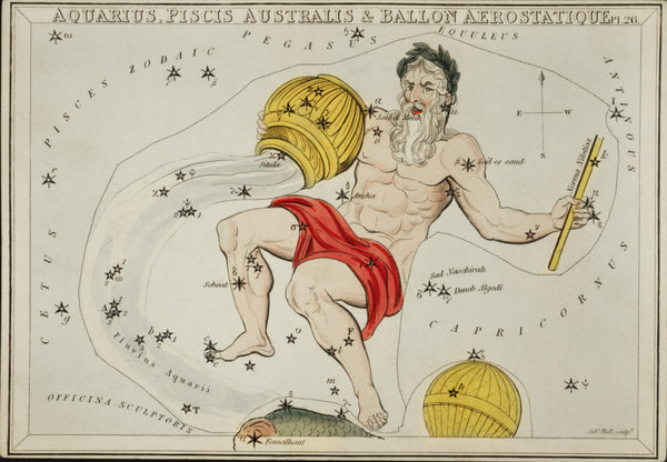 Sidney Hall — Aquarius, Piscis Australis & Ballon Aerostatique | Engraving Print