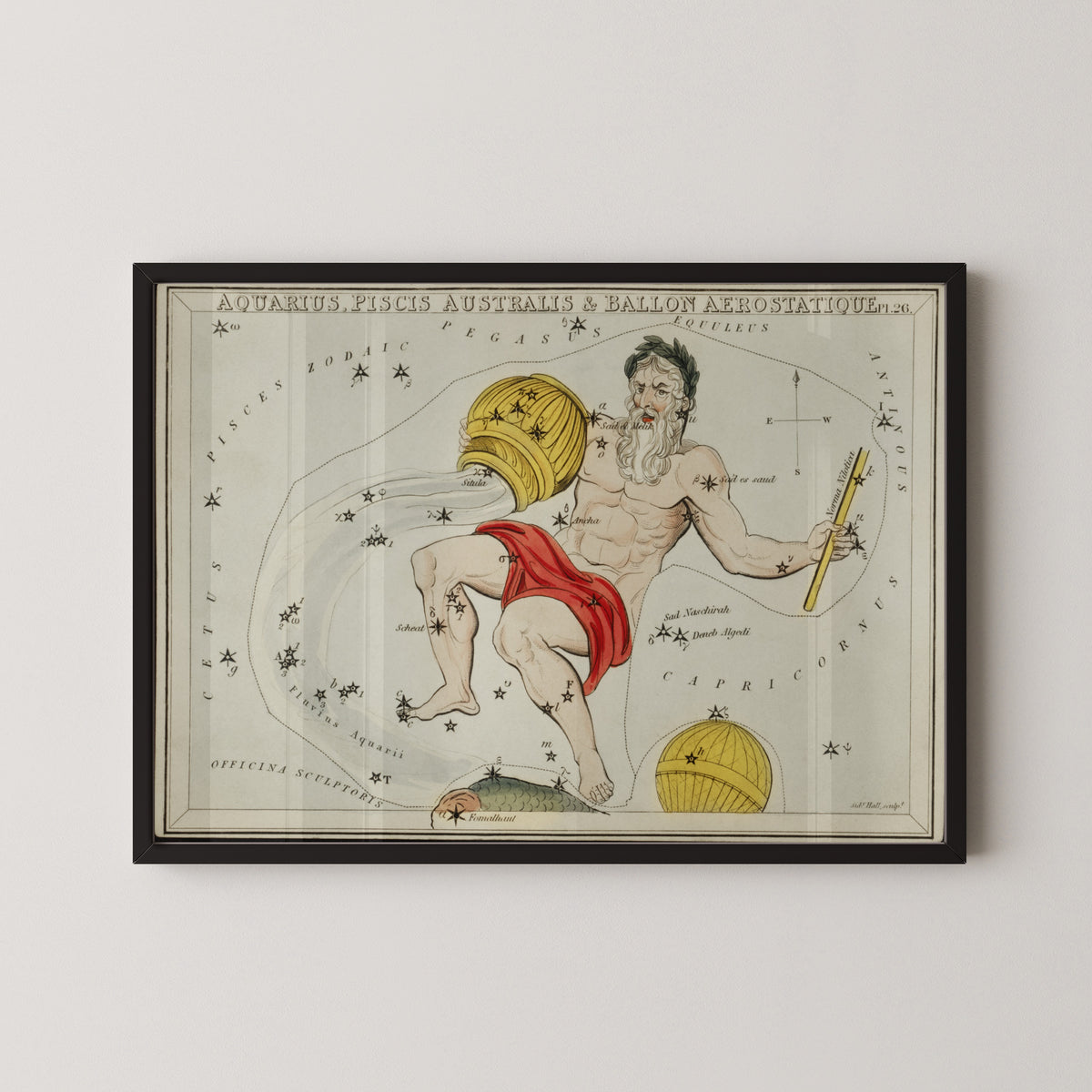 Sidney Hall — Aquarius, Piscis Australis & Ballon Aerostatique | Engraving Print