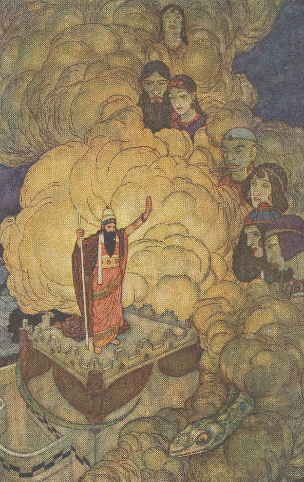 Edmund Dulac — Arabian Nights: Solomon Commands the Spirits of the World | Fairy Tale Illustration Print