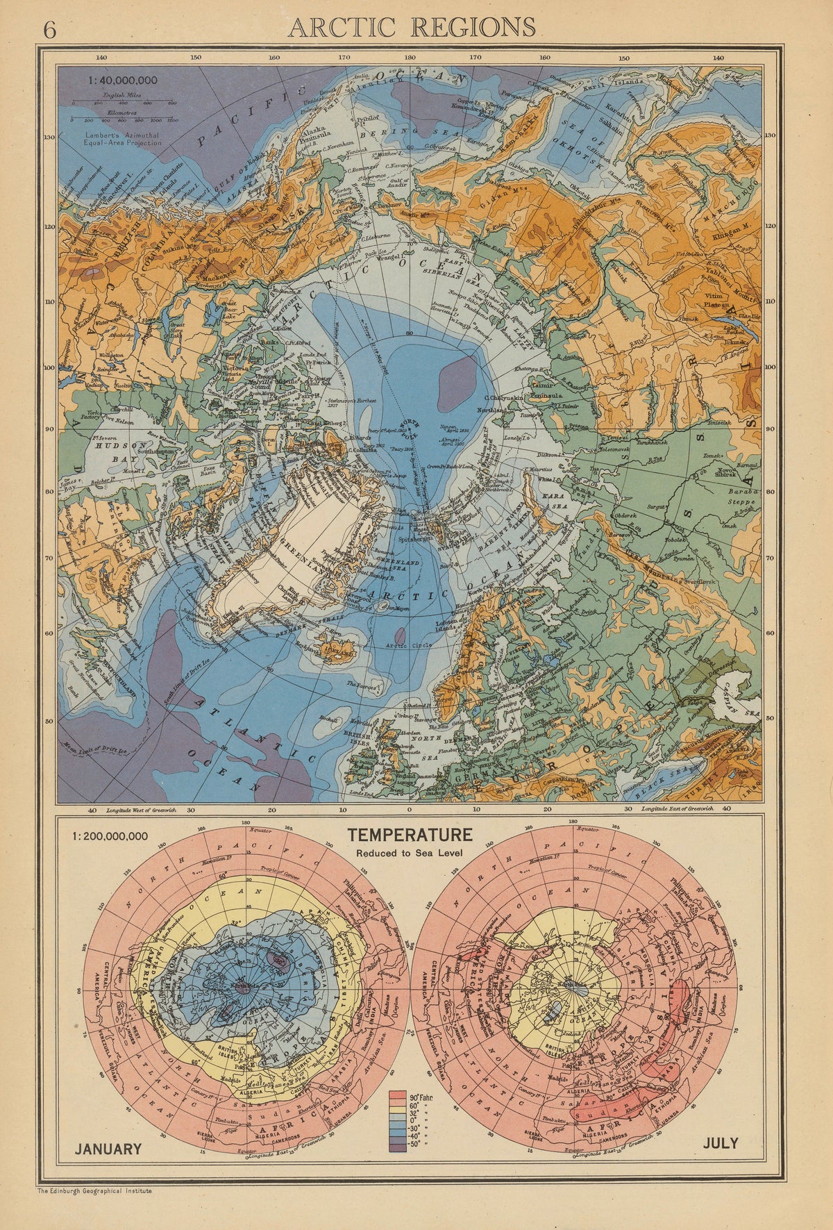 John Bartholomew & Son — Arctic Regions: Temperature, January and July | Vintage Atlas Map Print