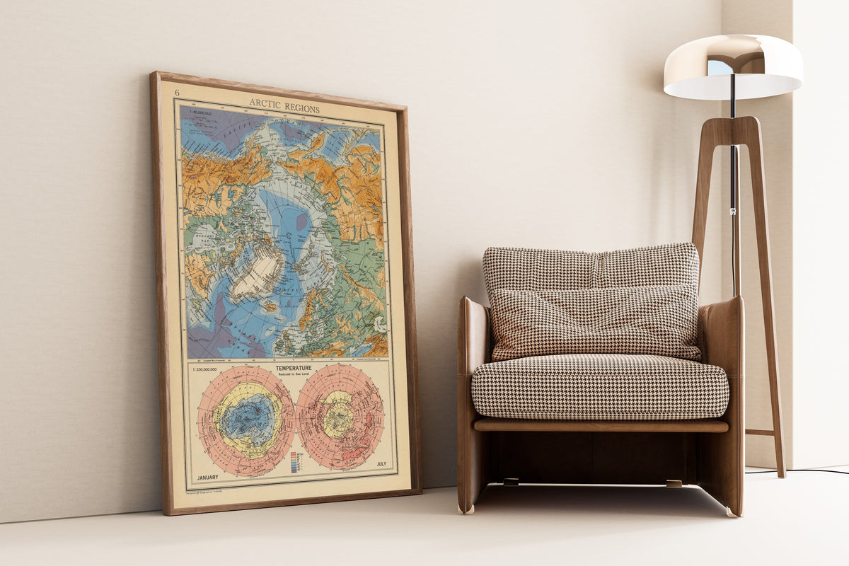 John Bartholomew & Son — Arctic Regions: Temperature, January and July | Vintage Atlas Map Print