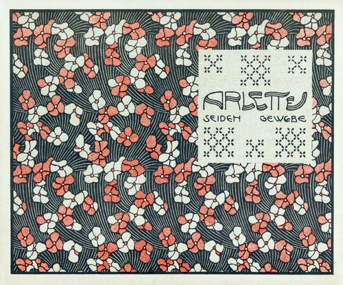 Arlette by Koloman Moser — Coral and white blossoms scatter over a dark rippled ground