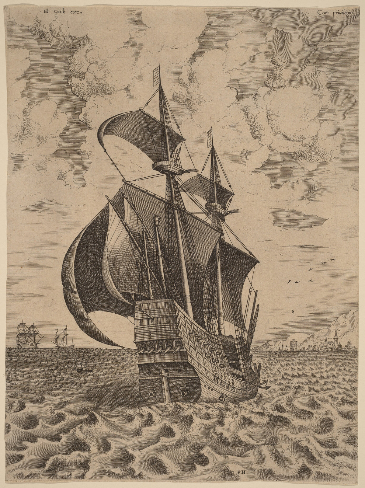 Pieter Bruegel the Elder — Armed Four-Master Sailing towards a Port | Engraving Print