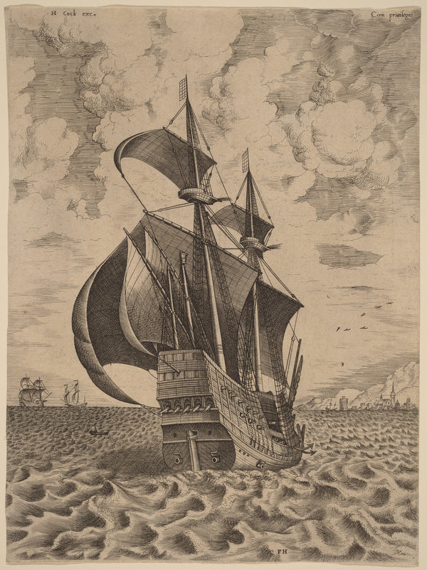 Pieter Bruegel the Elder — Armed Four-Master Sailing towards a Port | Engraving Print