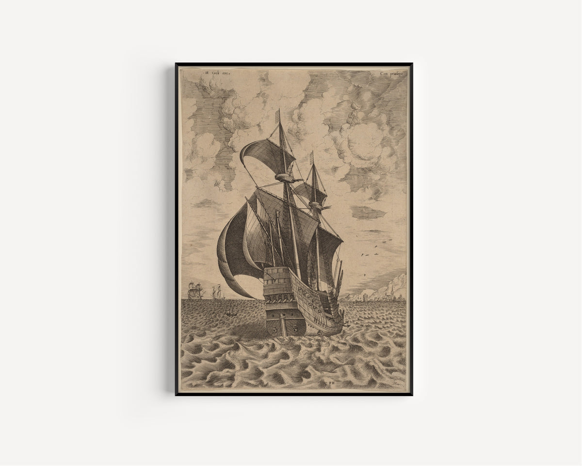 Pieter Bruegel the Elder — Armed Four-Master Sailing towards a Port | Engraving Print