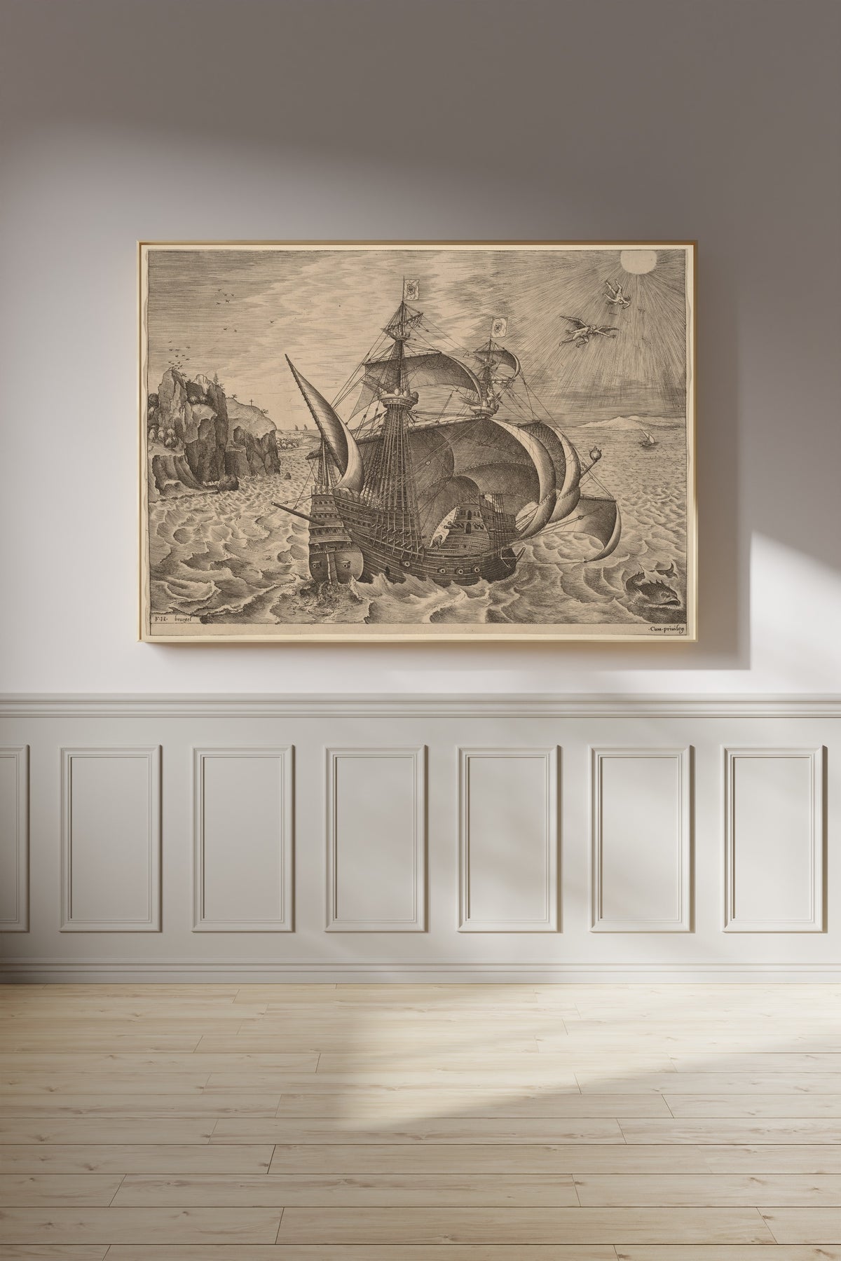 Pieter Bruegel the Elder — Armed Three-Master with Daedalus and Icarus in the Sky | Engraving Print