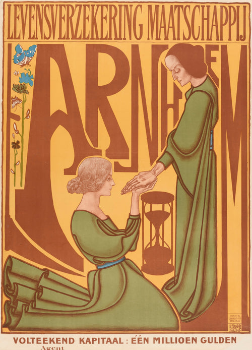 Arnhem, Levensverzekering maatschappij by Jan Toorop — A kneeling woman offers open hands to a gaunt standing figure