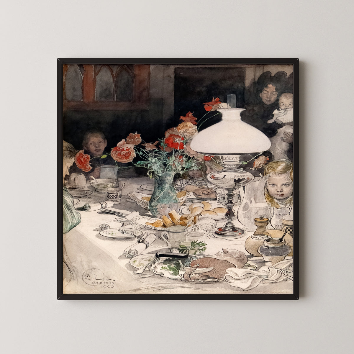 Carl Larsson — Around the Evening Lamp | Swedish Watercolour Print