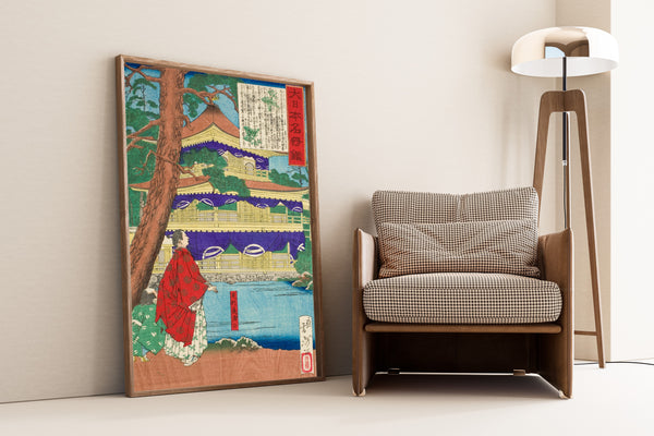 Tsukioka Yoshitoshi — Ashikaga Yoshimitsu Admiring the Golden Pavilion | Japanese Woodblock Print (Ukiyo-e)