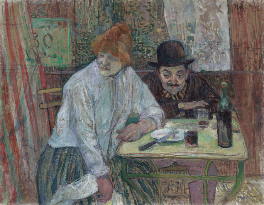Henri de Toulouse-Lautrec — At the Café La Mie | Fine Art Print shown to scale on a wall above a sofa