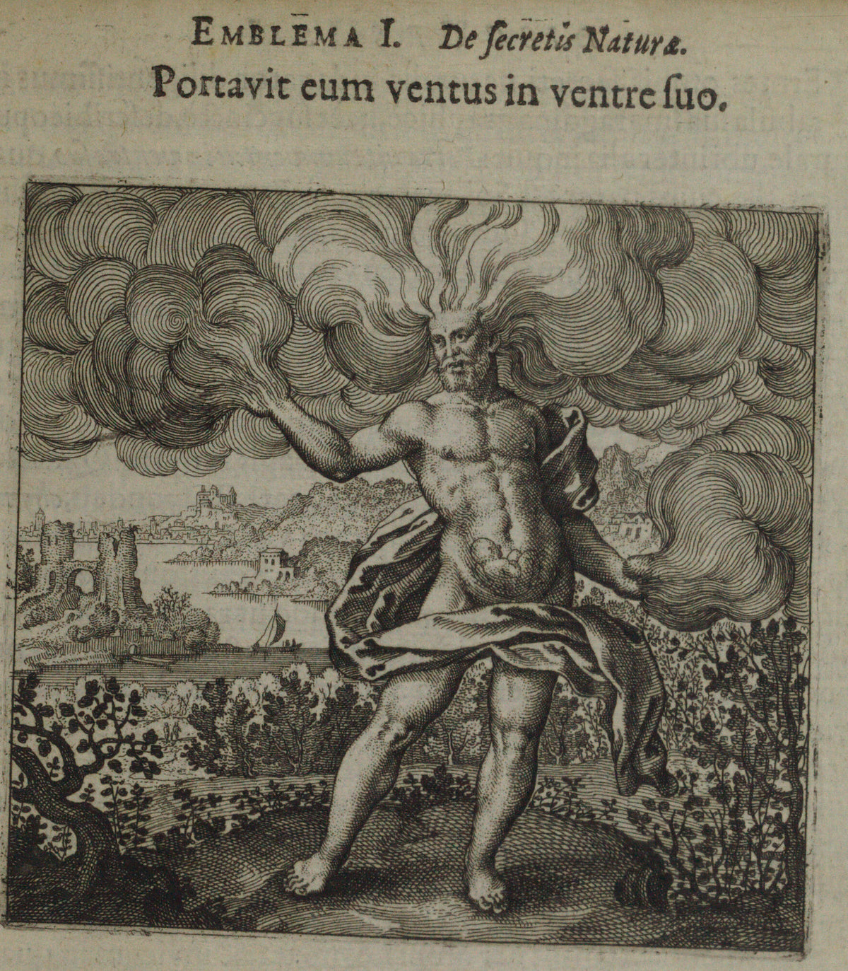 Michael Maier — Atalanta Fugiens, Emblem 1: The Wind Carried It in Its Belly | Alchemical Engraving Print