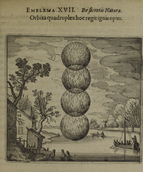 Michael Maier — Atalanta Fugiens, Emblem 17: Four Orbs Govern This Work of Fire | Alchemical Engraving Print