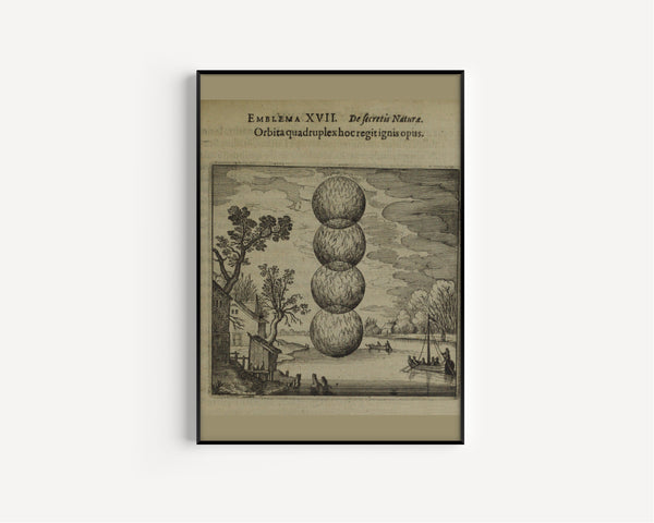Michael Maier — Atalanta Fugiens, Emblem 17: Four Orbs Govern This Work of Fire | Alchemical Engraving Print