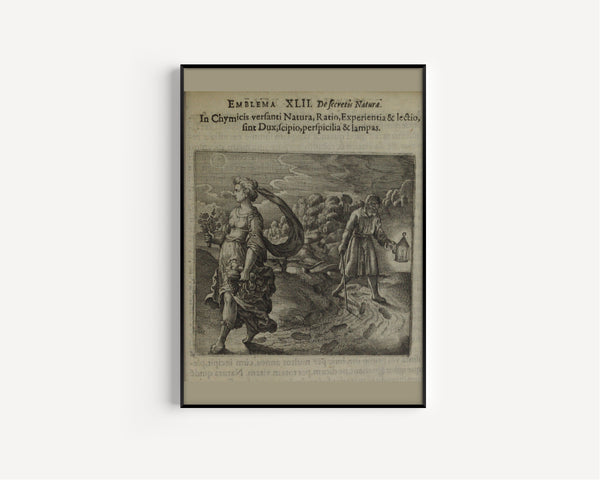 Michael Maier — Atalanta Fugiens, Emblem 42: Nature, Reason, Experience and Reading | Alchemical Engraving Print
