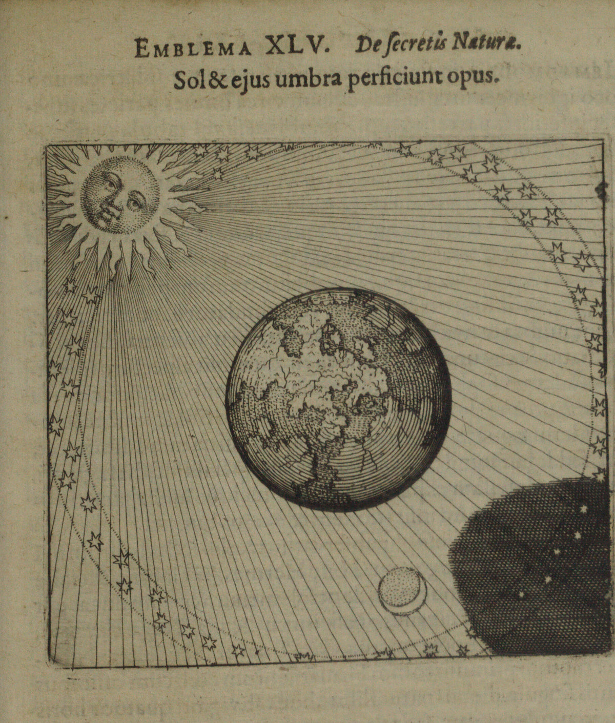 Michael Maier — Atalanta Fugiens, Emblem 45: The Sun and Its Shadow Complete the Work | Alchemical Engraving Print