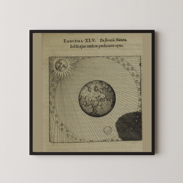 Michael Maier — Atalanta Fugiens, Emblem 45: The Sun and Its Shadow Complete the Work | Alchemical Engraving Print