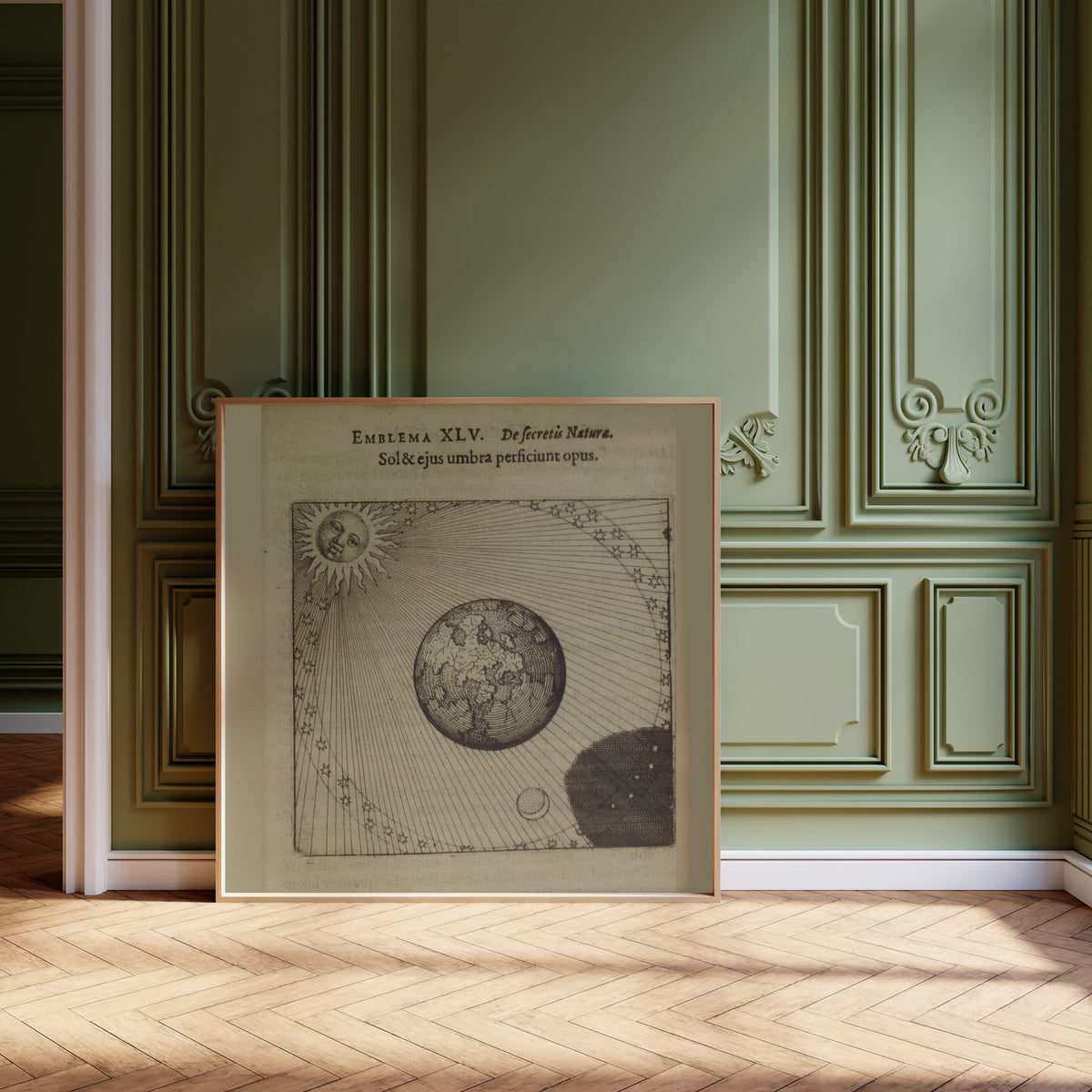 Michael Maier — Atalanta Fugiens, Emblem 45: The Sun and Its Shadow Complete the Work | Alchemical Engraving Print