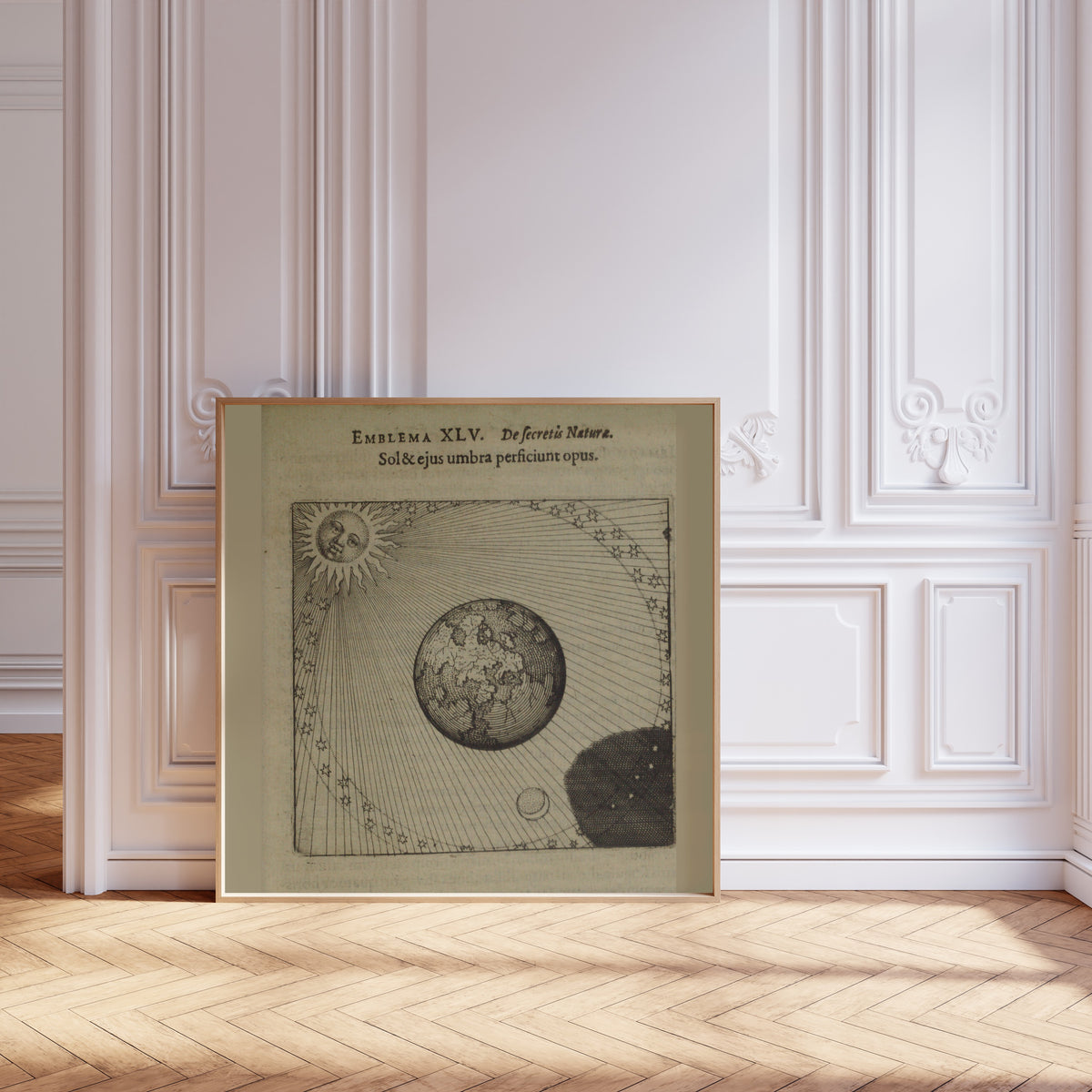 Michael Maier — Atalanta Fugiens, Emblem 45: The Sun and Its Shadow Complete the Work | Alchemical Engraving Print