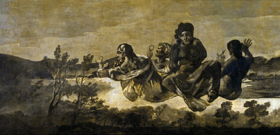 Francisco de Goya — Atropos (The Fates) | Art Print shown to scale on a wall above a sofa