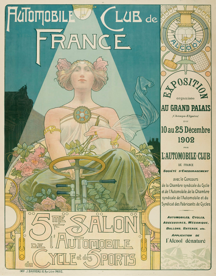 Henri Privat-Livemont — Automobile Club de France, 5me Salon de l'Automobile, du Cycle et des Sports | Vintage Poster Print shown to scale on a wall above a sofa