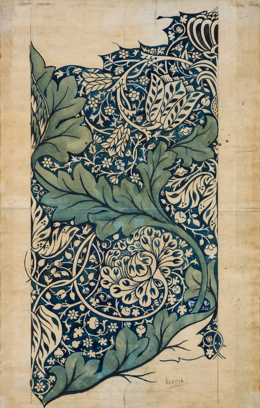William Morris — Avon (Design Drawing) | Botanical Art Print shown to scale on a wall above a sofa