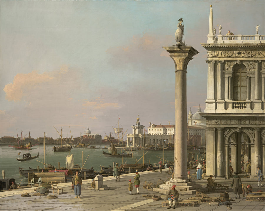 Canaletto — Bacino di S. Marco – From the Piazzetta | Fine Art Print shown to scale on a wall above a sofa