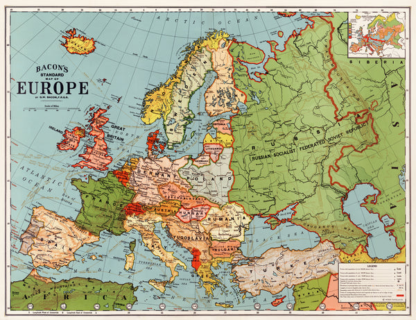 George Washington Bacon — Bacon's Standard Map of Europe | Vintage Wall Map Print