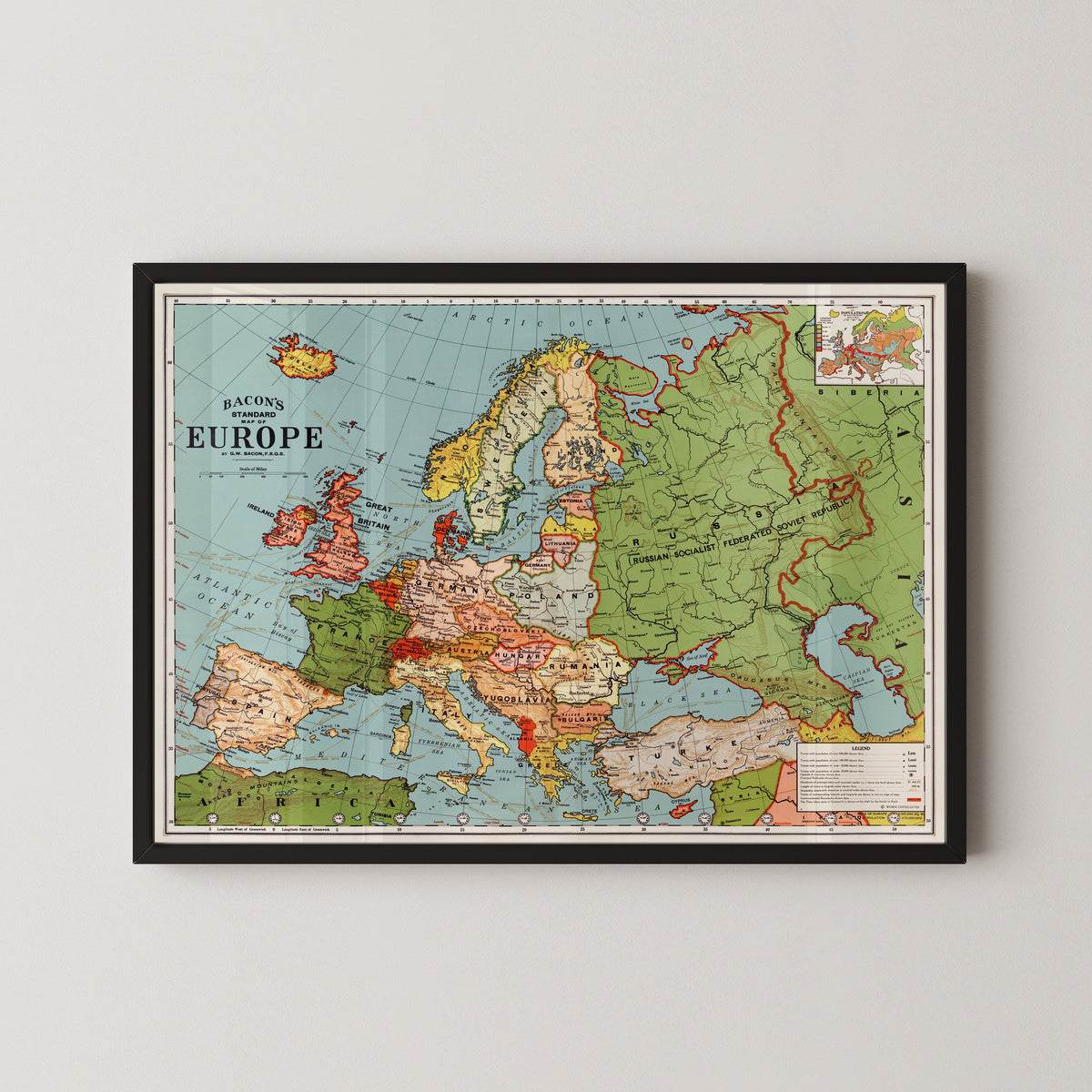 George Washington Bacon — Bacon's Standard Map of Europe | Vintage Wall Map Print
