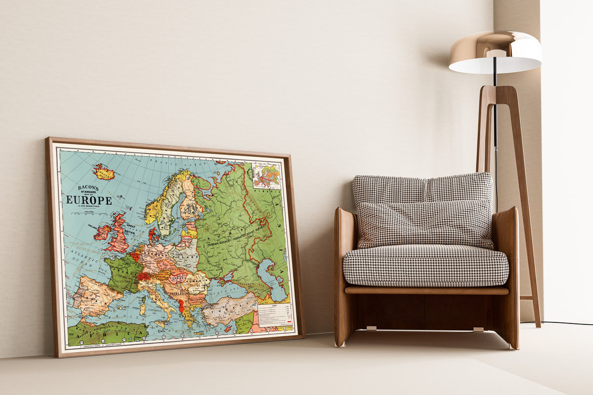 George Washington Bacon — Bacon's Standard Map of Europe | Vintage Wall Map Print
