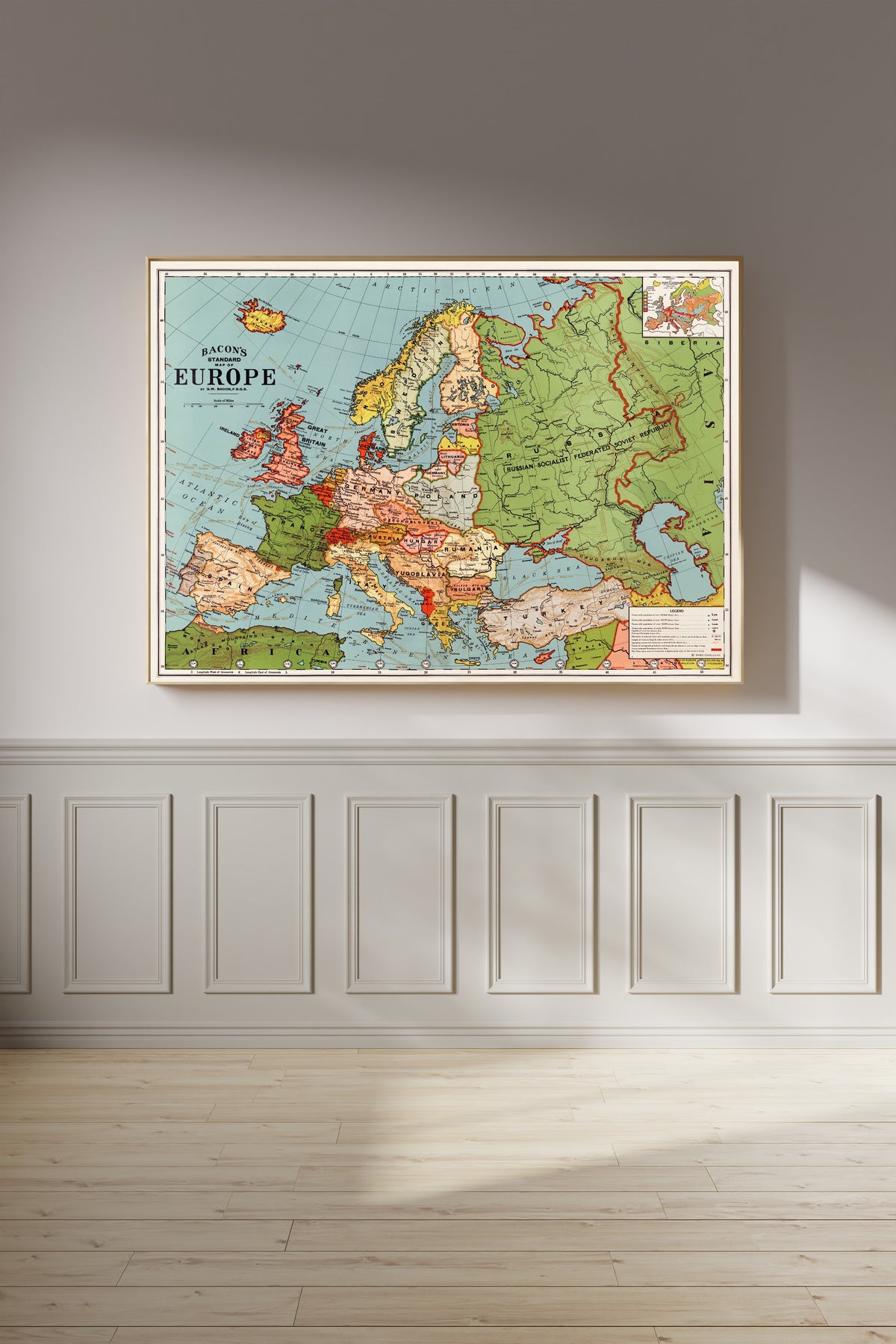 George Washington Bacon — Bacon's Standard Map of Europe | Vintage Wall Map Print