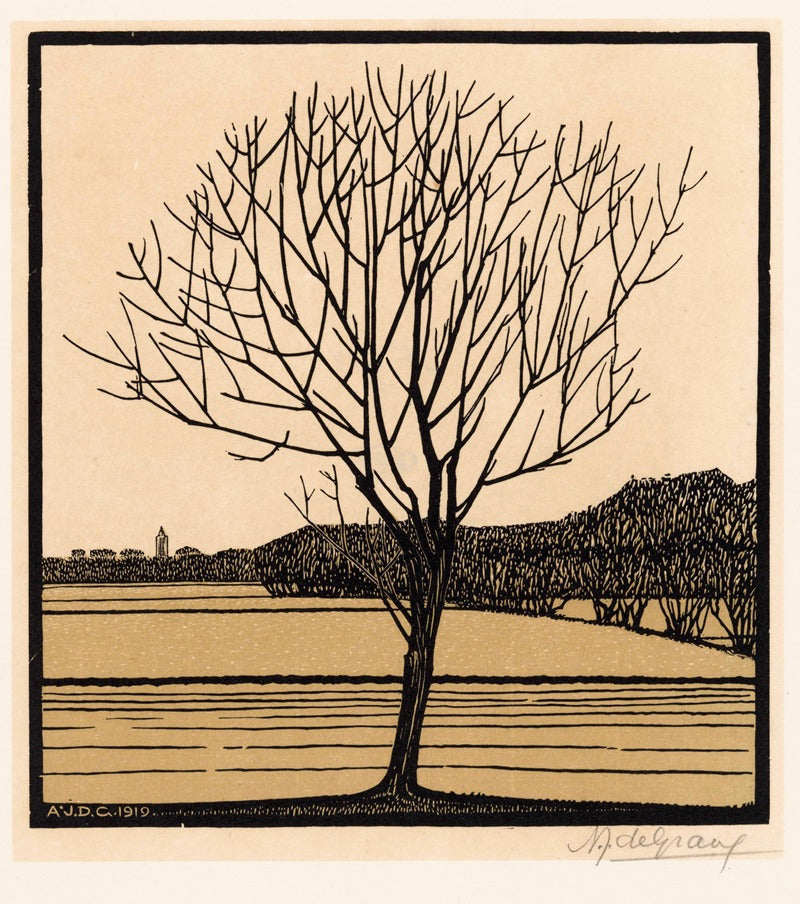 Julie de Graag — Bare Tree by Water | Woodcut Print