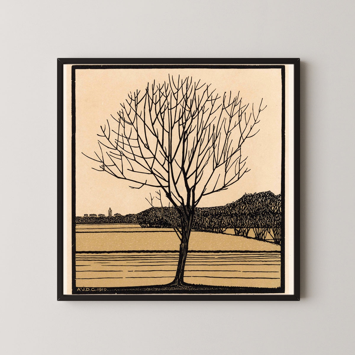 Julie de Graag — Bare Tree by Water | Woodcut Print