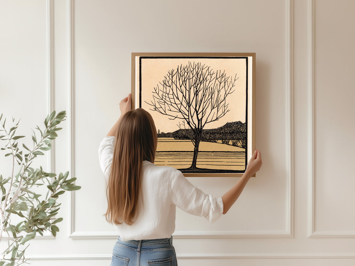 Julie de Graag — Bare Tree by Water | Woodcut Print