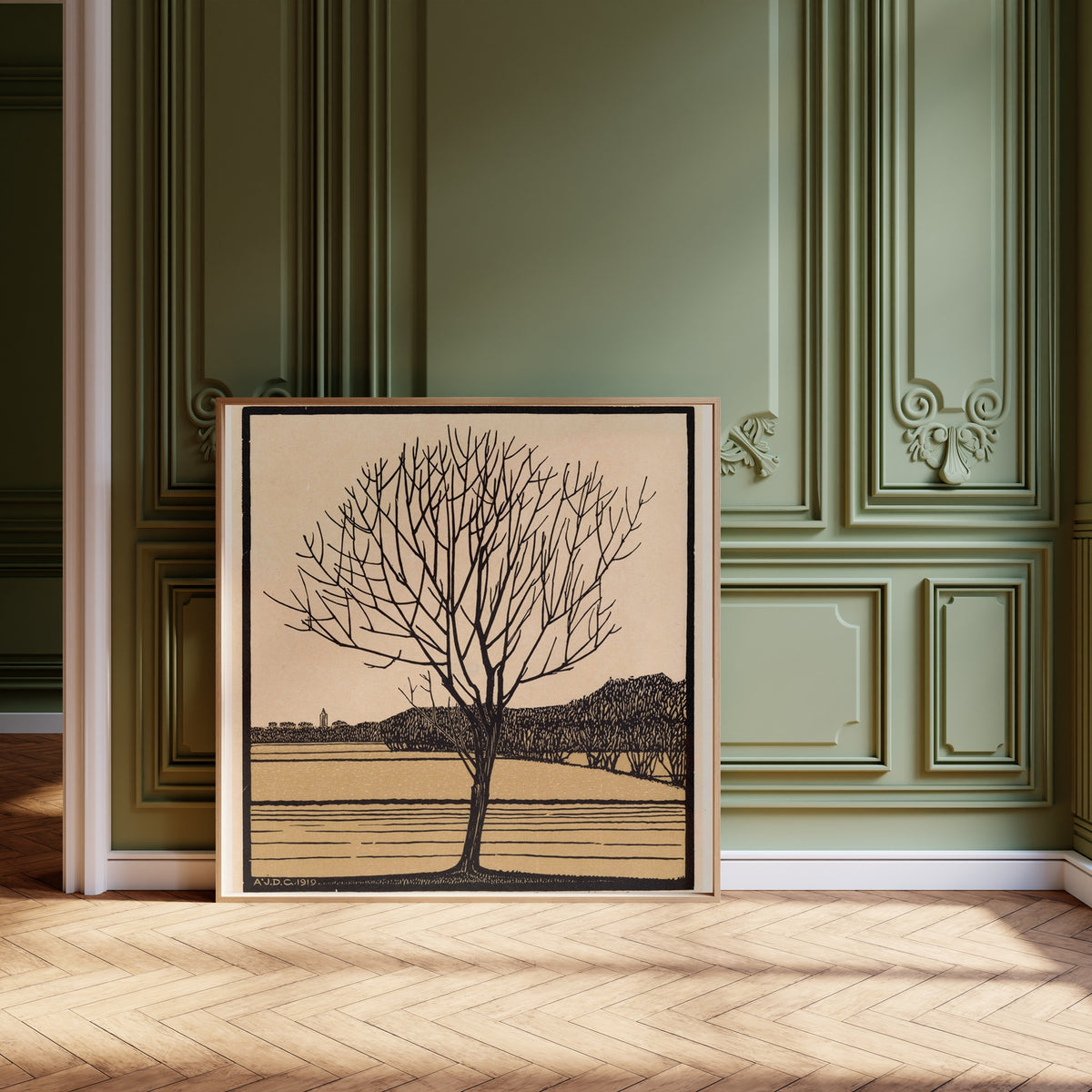 Julie de Graag — Bare Tree by Water | Woodcut Print