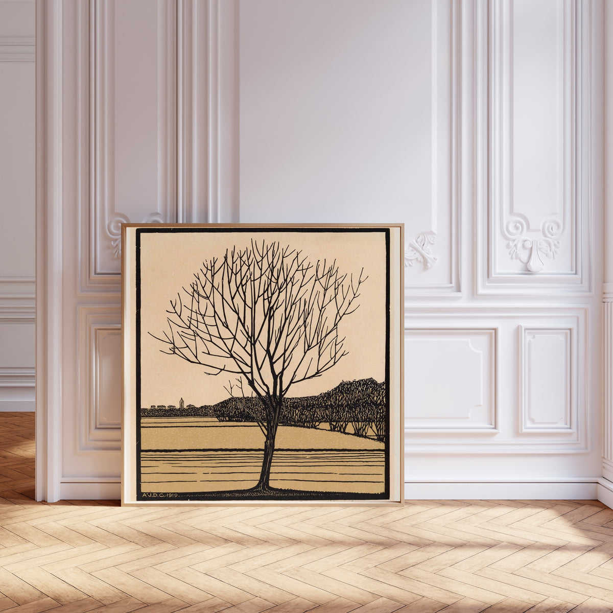 Julie de Graag — Bare Tree by Water | Woodcut Print