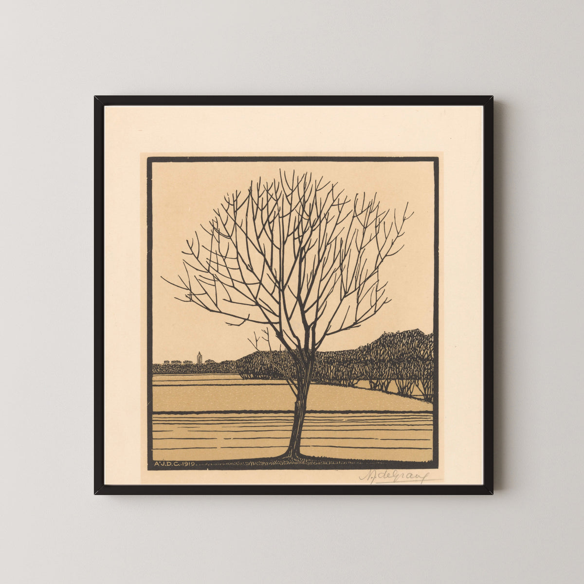 Julie de Graag — Bare Tree in Field | Woodcut Print