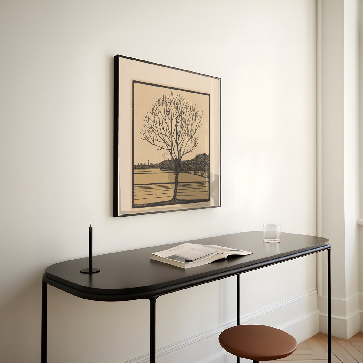 Julie de Graag — Bare Tree in Field | Woodcut Print