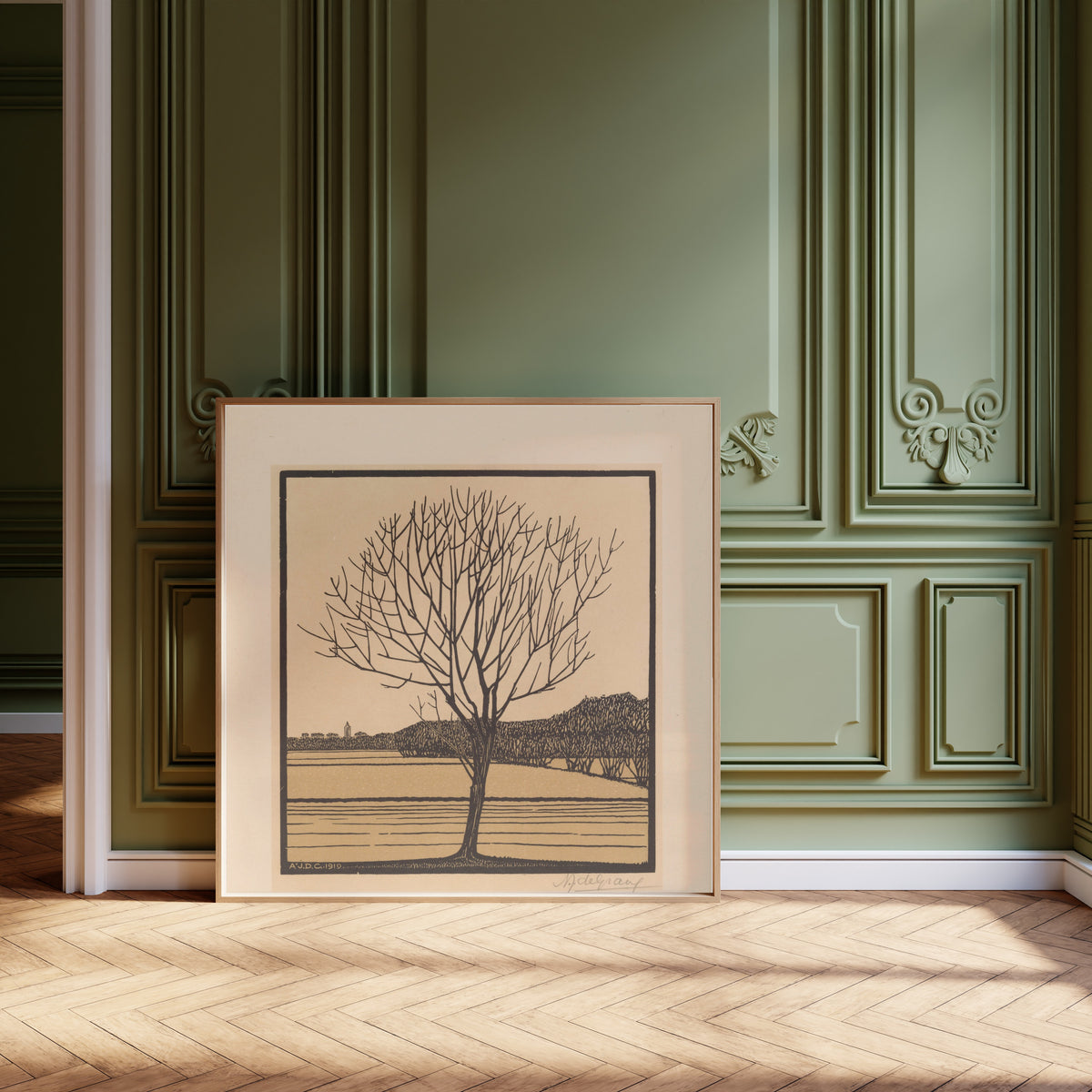 Julie de Graag — Bare Tree in Field | Woodcut Print