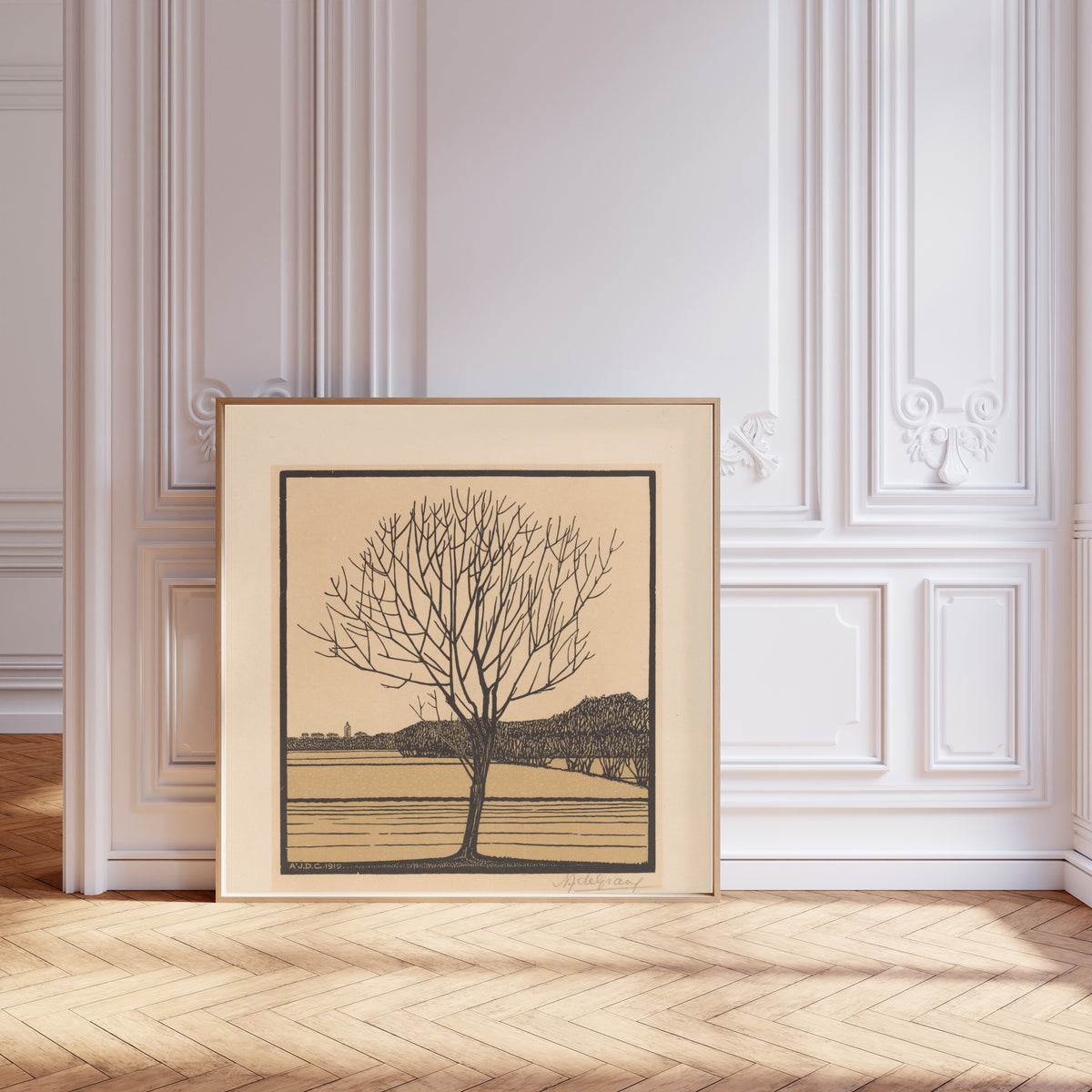 Julie de Graag — Bare Tree in Field | Woodcut Print