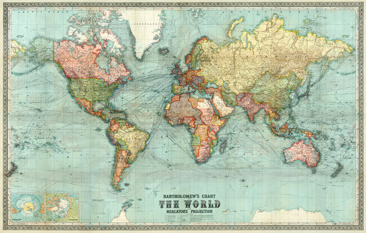 John George Bartholomew — Bartholomew's Chart of the World on Mercator's Projection | Vintage World Map Print