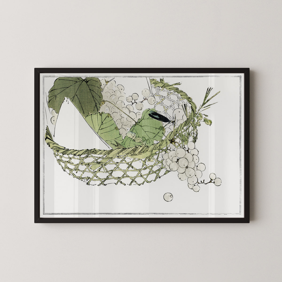 Watanabe Seitei — Basket of grapes from Seitei Kacho Gafu (1890–1891) | Japanese Bird & Flower Woodblock Print
