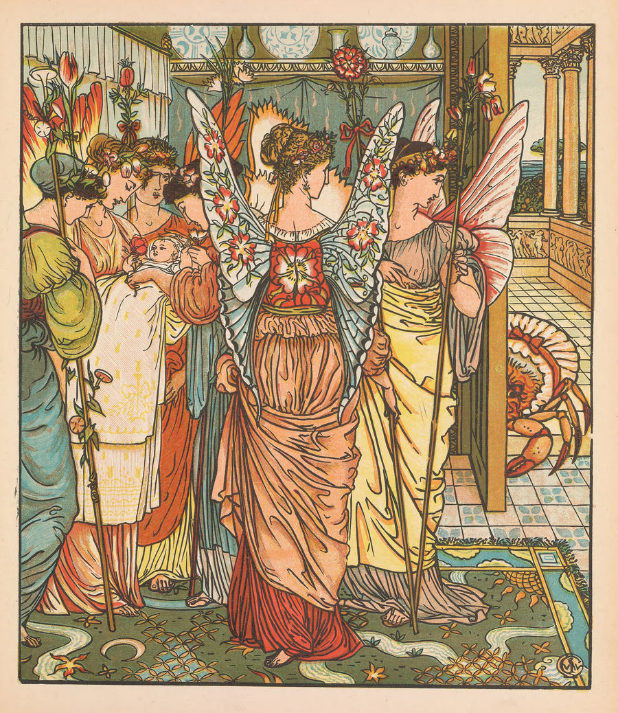 Walter Crane — Beauty and the Beast: Plate 12 | Art Nouveau Print shown to scale on a wall above a sofa