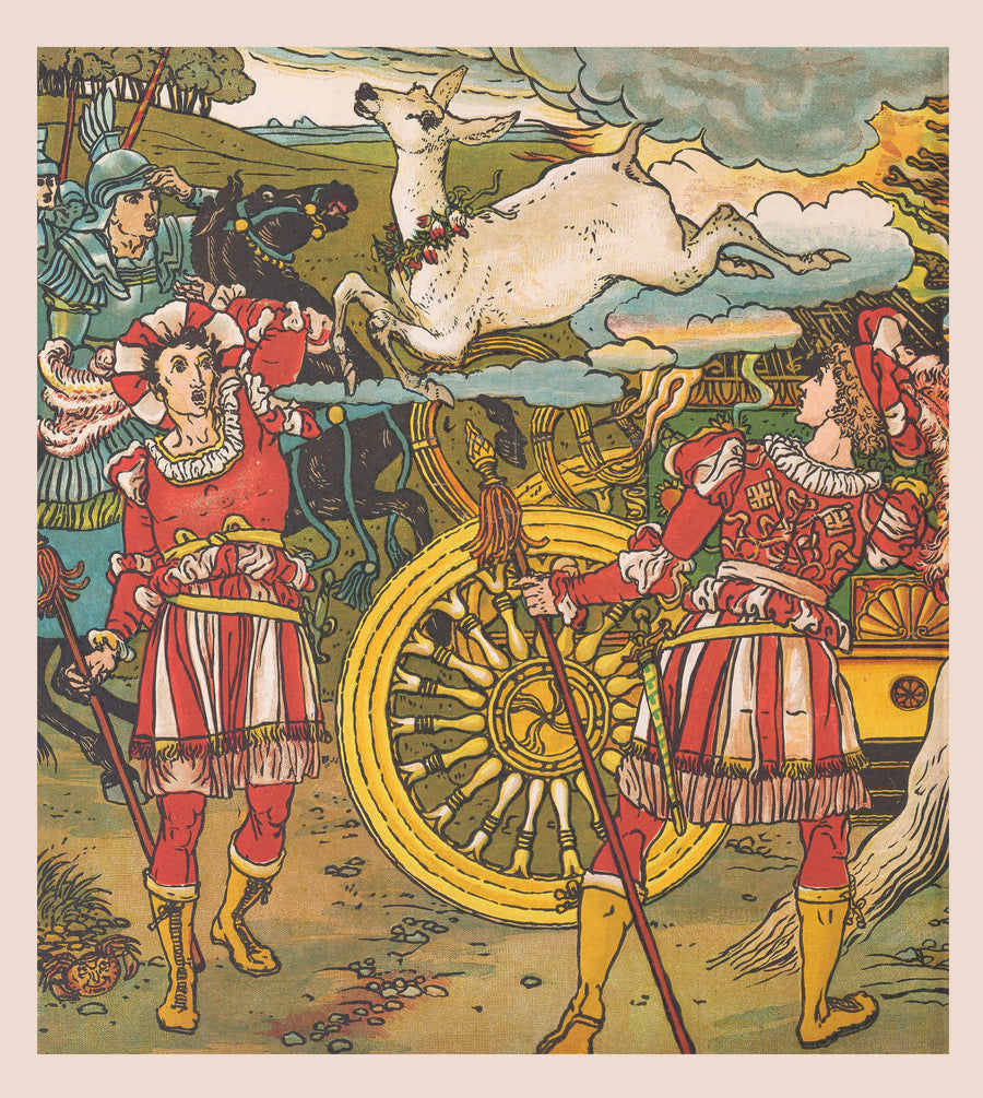 Walter Crane — Beauty and the Beast: Plate 14 | Art Nouveau Print shown to scale on a wall above a sofa
