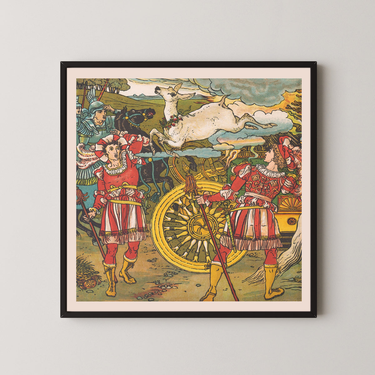 Framed art print of Beauty and the Beast: Plate 14 by Walter Crane, in a black frame on a pale wall