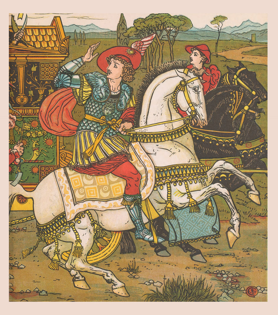 Walter Crane — Beauty and the Beast: Plate 15 | Art Nouveau Print shown to scale on a wall above a sofa