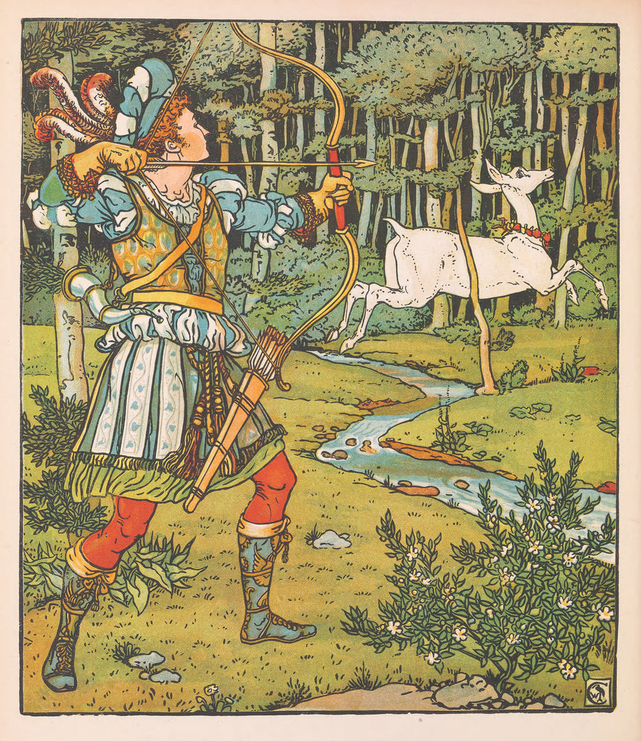Walter Crane — Beauty and the Beast: Plate 16 | Art Nouveau Print shown to scale on a wall above a sofa