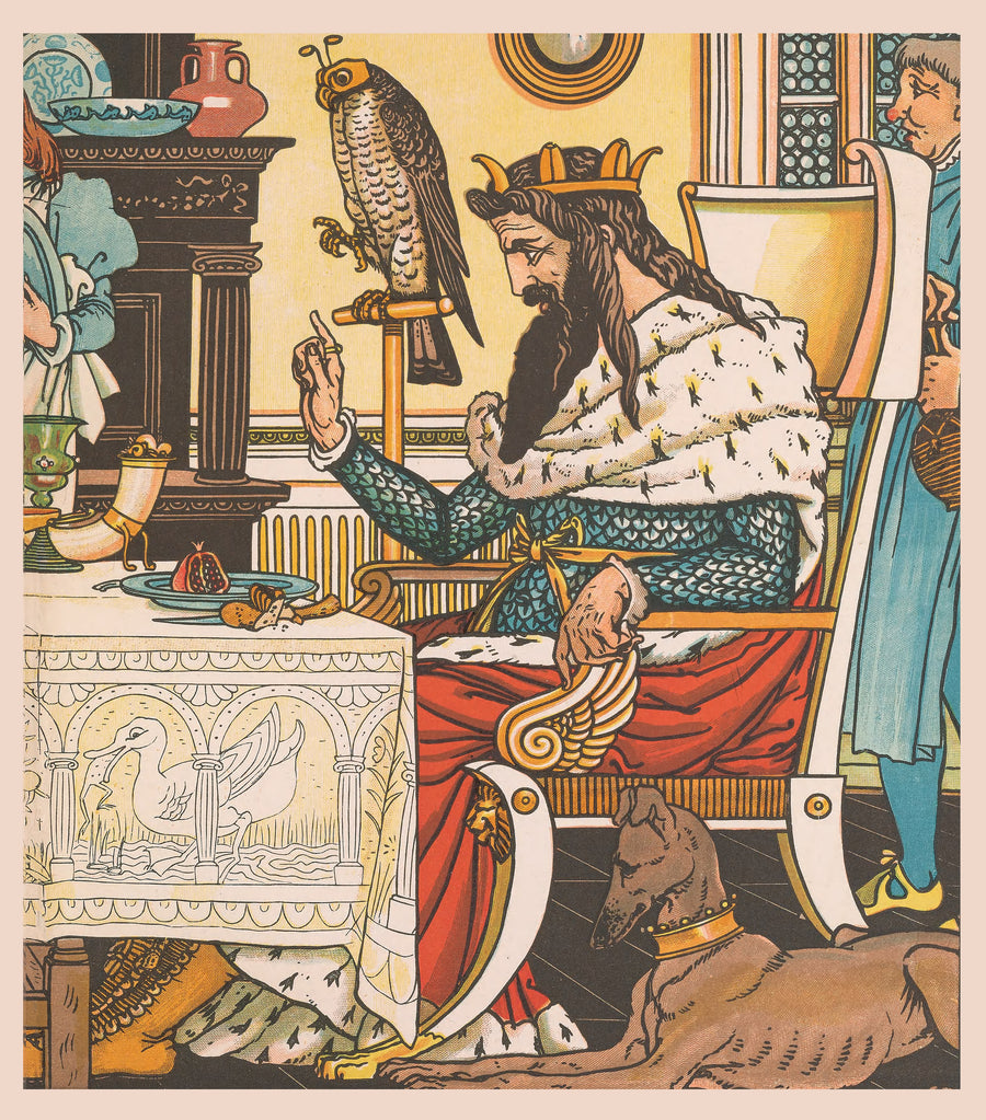 Walter Crane — Beauty and the Beast: Plate 9 | Art Nouveau Print shown to scale on a wall above a sofa