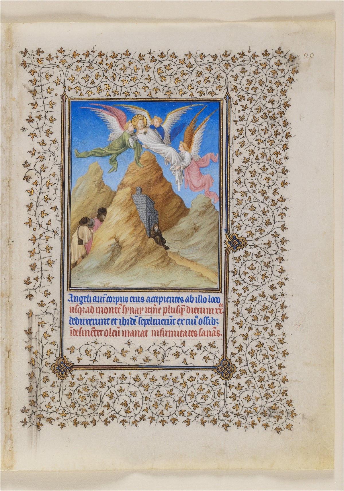 Limbourg Brothers — Belles Heures: Angels Carry Saint Catherine to Mount Sinai | Illuminated Manuscript Print