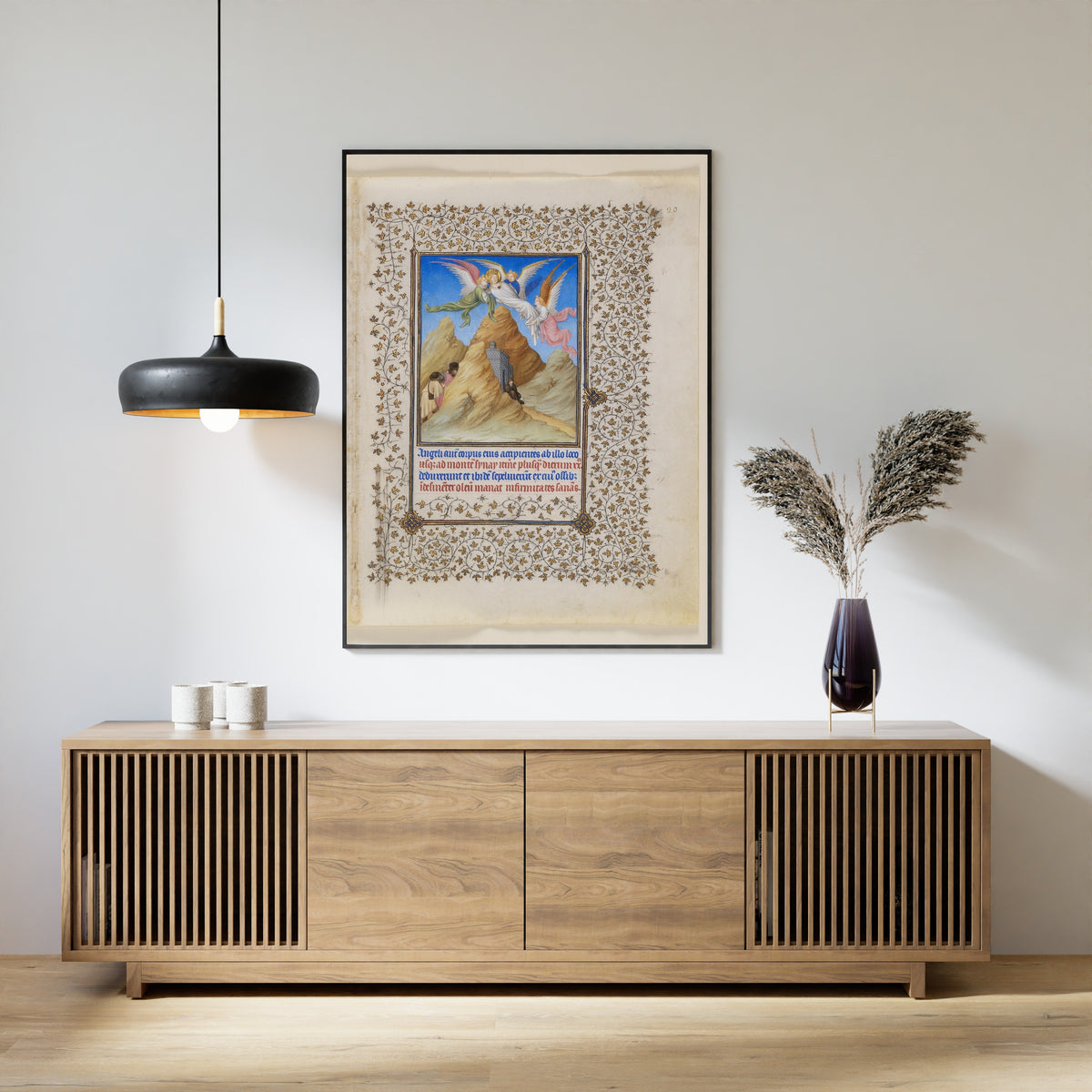 Limbourg Brothers — Belles Heures: Angels Carry Saint Catherine to Mount Sinai | Illuminated Manuscript Print