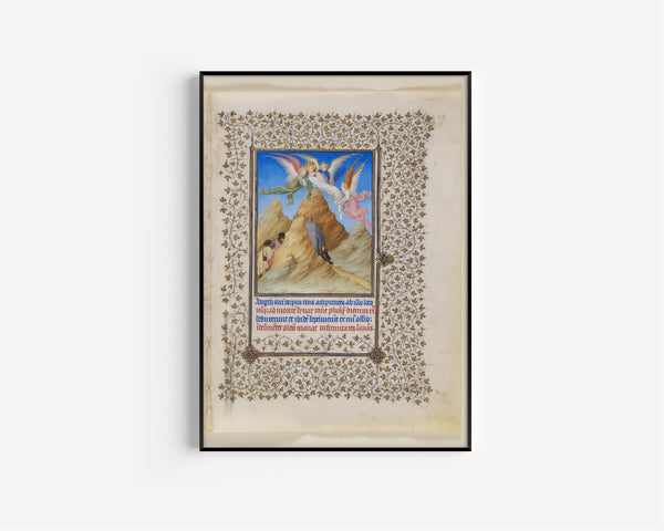 Limbourg Brothers — Belles Heures: Angels Carry Saint Catherine to Mount Sinai | Illuminated Manuscript Print